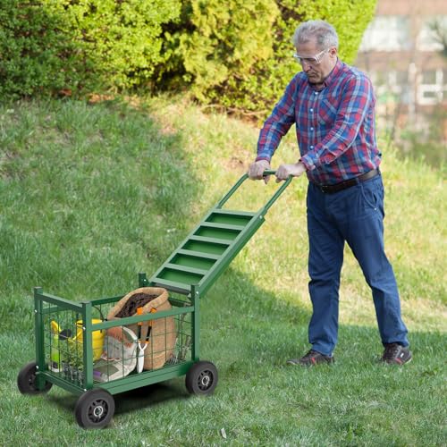Garden Cart with Seat,3-in-1 Rolling Seat with Wheels for Seniors Gardening - color: Green, size: Large