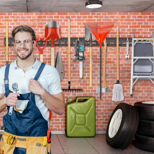 Garden Tool Organizer Wall Mount - Garage Storage and Organization Yard Tool Hanger with Adjustable Pegboard Hooks Shed Rack for Broom Mop Shovel Rake Trimmers, 64 inch Max 750lbs, Black - size: 64 Inch