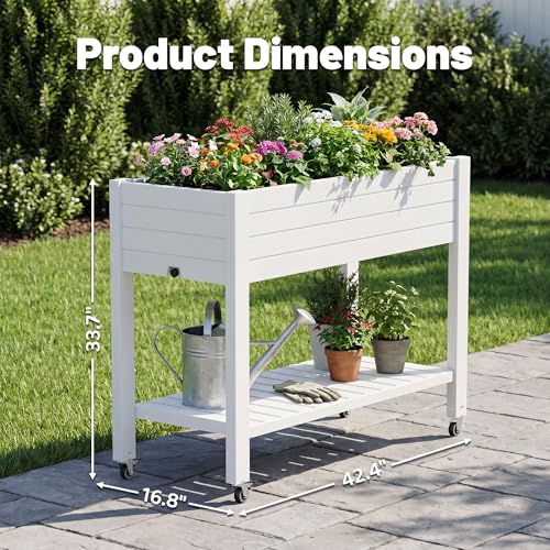 Fancyango Raised Garden Bed with Wheels 33.7" H -Medium Ashen - color: Medium Ashen, size: 33.7"H