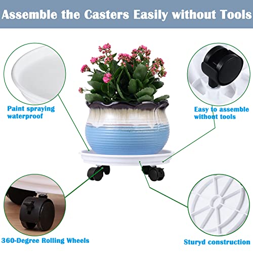 Planterhoma 4 Packs Heavy-Duty Plastic Plant Caddy with Wheels - 11.8" Rolling Plant Stand - Strong Load Bearing - 360 Rotated Wheels - Indoor/Outdoor Use - color: White, size: 11.8" - 4 packs