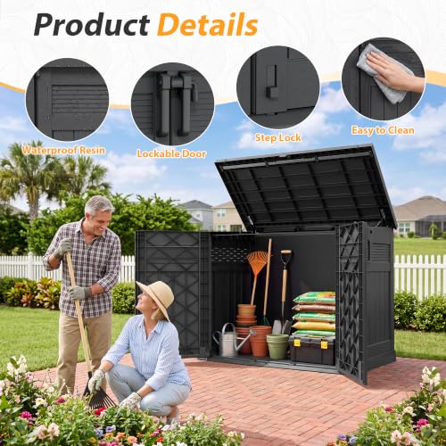 Outdoor Storage Box & Cabinet 51 Cu Ft, Garden Patio Storage Box - color: Grey-Black, size: 33.8"×48.4"×55.1"