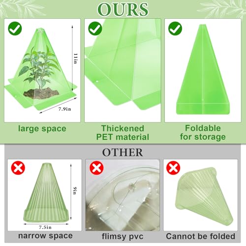 Reusable Plastic Garden Cloches, 7.8" x 11" Mini Greenhouse, 1.2mm Thick Clear Bell Covers with Metal Stakes Against Sun, Frost, Snails, Plant Protector (40pcs-Green) - size: 40pcs-green