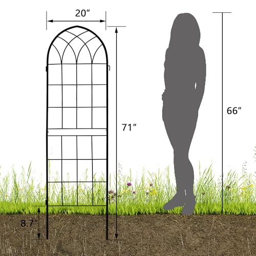 LZRS 2 Pack 71x20in Rustic Iron Arch Decoration Garden Trellis with Black Metal Coating – Perfect for Supporting Climbing Plants Outdoor, Roses, Vines, Flowers, and Vegetables. - color: Carbon Black, size: 71"H x 40"W