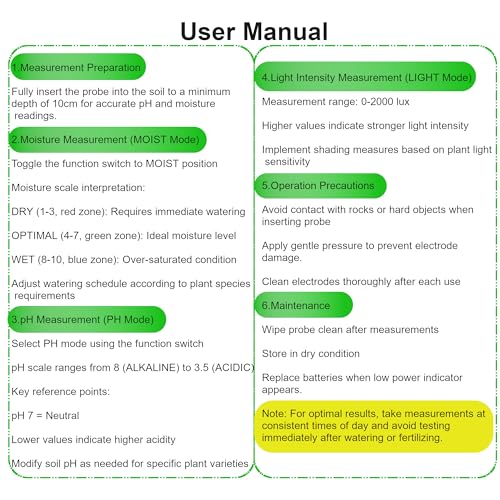 Soil Probe All-in-One pH/Moisture/Light Tester Digital Plant Care Soil Meter for Garden, Lawn, Farm, Indoor & Outdoor Use Promotes Healthy Plant Growth (Green ST-01) (Black) - color: black