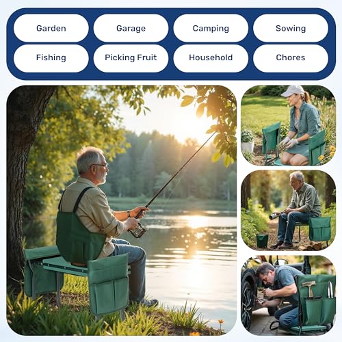 Healsmart Garden Kneeler and Seat, Foldable Kneeling Bench with Sturdy Soft EVA Foam Pad, for Camping, Gardening, Fishing, 2 Tool Pouches Included, Green - size: Kneeler and Seat