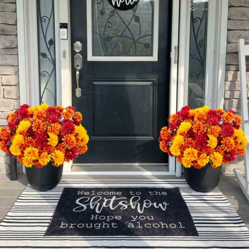 Fake Mums Artificial Fall Flowers for Outdoor Decorations, 6 Bundles UV Resistant Fake Fall Flowers Faux Mums for Outdoor Planters Front Porch Garden Home Table Centerpiece Autumn Decor