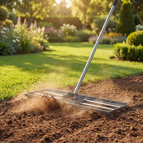 COSTWAY 30x10 Inch Lawn Leveling Rake (Silver, 30"x10") - color: Silver