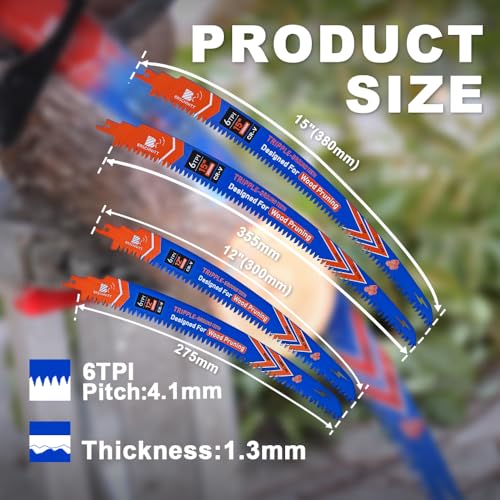 Arc Edge Reciprocating Saw Blades 12+15inch 6TPI for Pruning 4pcs - size: 15 inch + 12 inch