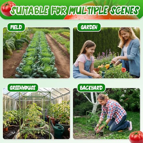 Frienda 3 Pack Square Tomato Cages with 3 Pcs Zippered Plant Netting Covers, 48.5 in Adjustable 3-Tier Tomato Plants Trellis, Drawstring Plant Protection for Climbing Vegetables, Fruit, Flowers