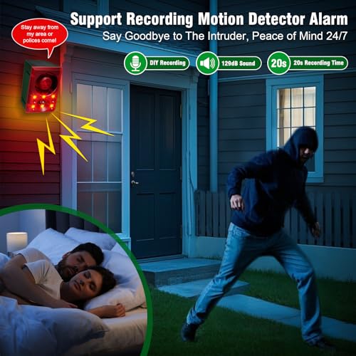 ChunHee Solar Outdoor Motion Sensor Alarm Dog Barking Gunshot Sound 130dB - color: Red-1pack
