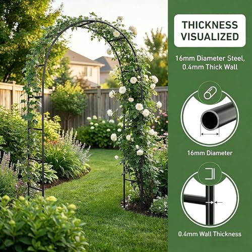 Metal Garden Arch Arbor, 94.5" H x 55" W, Black Powder-Coated Iron