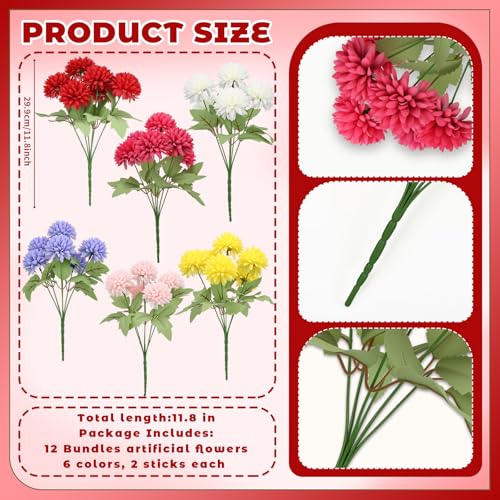 XunYee 12 Pcs Fall Artificial Flowers for Outdoor Faux Mums,Vivid Color - color: Vivid