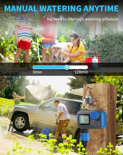 Sprinkler Timer with Brass Swivel, Digital Irrigation Controller System with Rain Delay/Manual Mode/Automatic Watering for Outdoor Garden Yard Lawn