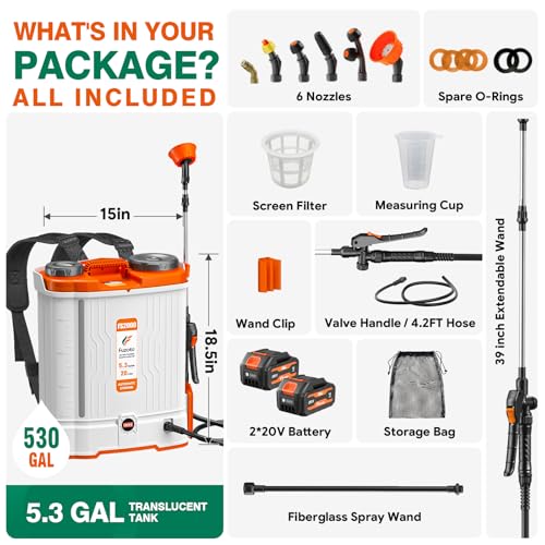 Battery Powered Backpack Sprayer 5.3 Gallon for Lawn, Garden, Yard - size: 5.3GAL