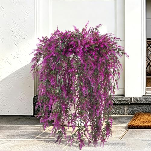 RECUTMS 4Pcs Artificial Lavender Hanging Plants for Outdoors(Purple red) - color: Fuchsia