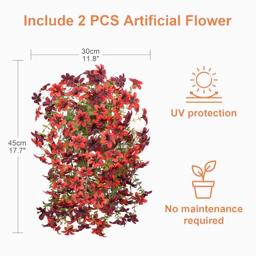 INQCMY Artificial Fall Flowers for Outdoors Faux Hanging Plants Home Decor - color: 2pcs Brown Orange