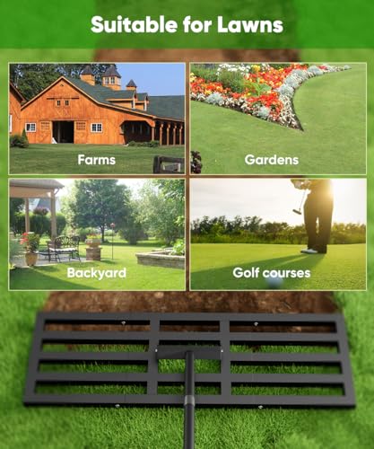 Lawn Leveling Rake 44x10 inch, Heavy Duty Reinforced Lawn Leveler Tool, Garden Landscape Rake with 77" Adjustable Handle, Yard Ground Leveler for Backyard, Garden, Golf Course, Farm, Pasture