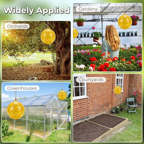 2 Pcs Large Fly Trap Balls Hanging Fruit Fly Traps Outdoor Adhesive Insect Balls with Sticky Coating Glue Air Pump Insect Catch Sticky Bug for Farm Orchard Hornet Deerflies Mosquito (Yellow)