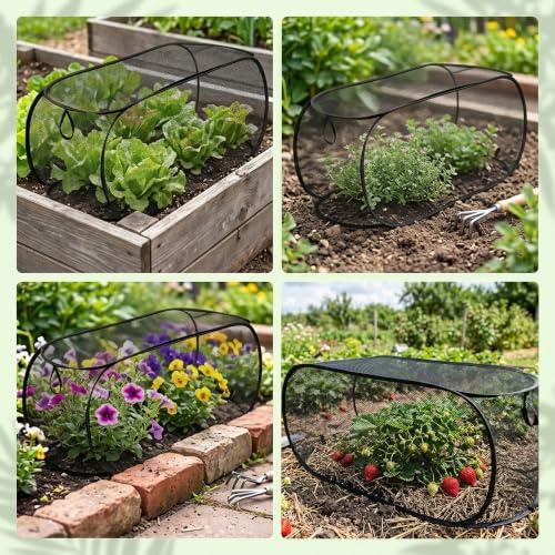 2 Pack Pop Up Mesh Black Plant Covers for Raised Garden Beds
