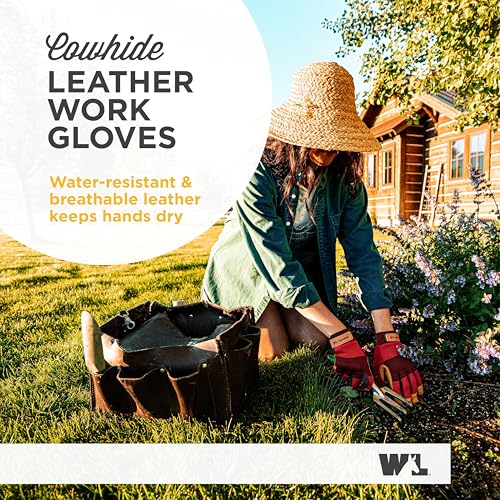 Wells Lamont Women's HydraHyde Leather Hybrid Gloves - color: Red/Tan, size: Large, style: 1-pack