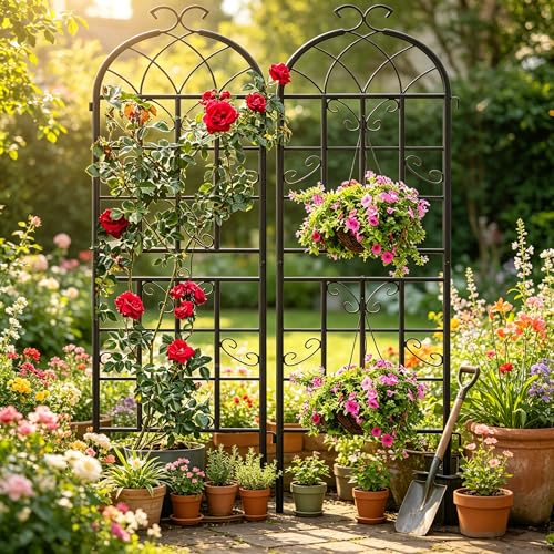 2-Pack 71" Black Metal Garden Trellises with Butterfly Design - color: 2 Pack 71"- Butterfly Black