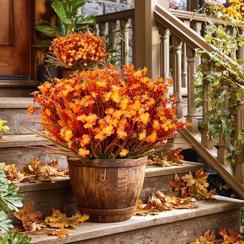 AXYLEX Artificial Fall Flowers Outdoor Fake Mums - color: Orangegreen
