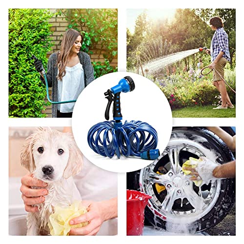 Recoil Garden Hose 25FT EVA Water Hose with 7-Pattern Spray Nozzle,Curly Self Coiling Lightweight Garden Hose,Retractable Drinking Water Safe Garden Coil Hose for Lawn Patio (blue)