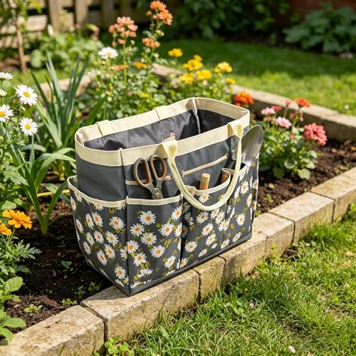 1 Pcs Heavy Duty Canvas Garden Tool Bag, Large Gardening Organizer Tote With Multiple Pockets, Gardening Caddy For Hand Tools And Planting