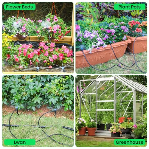 MIXC Drip Irrigation System,Quick Connector Garden Watering System Automatic Sprinkler System Kit for Lawn Raised Bed Greenhouse Plant Watering System (16FT Main Tube+ 79FT 1/4'' Tube) - size: 16FT Main tube+ 79FT 1/4'' tube