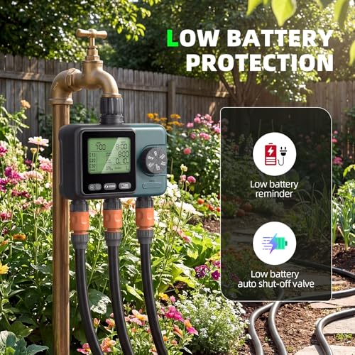 3 Zone Sprinkler Timer,3 Custom Watering Plans Hose Time, IP65 Waterproof, Rain Delay Manual & Automatic Watering with Large LCD for Yard Lawn Outdoor - size: 3 Outlet