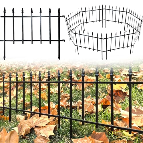 ARIFARO 5 Panels Metal Garden Fence 18" H x 22" W, Decorative Fence Panels - size: 46cm (H) x 56cm (W),Total Length 2.75m