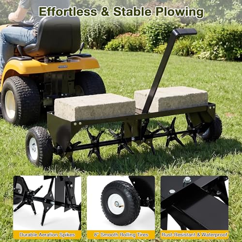 40'' Tow Behind Lawn Plug Aerator, Heavy Duty Rolling Spike Aerator - size: 40''