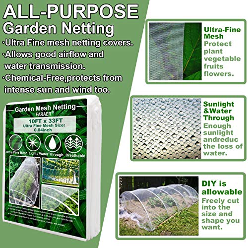 Garden Netting, Plant Covers 10x33Ft Net Ultra Fine Mesh Pest Barrier Net - size: 10ftx33ft