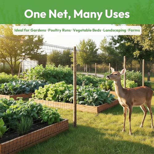 Deer Fence for Garden 7ft x 50ft, Plastic Mesh Deer Fence Netting with Pre-Strung Reinforced Edge, Reusable Temporary Fence, Ideal for Animal Barrier & Garden Fencing for Plants & Fruit Trees - size: 7ft X 50ft
