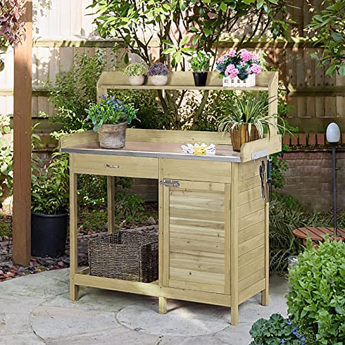 Yaheetech Potting Bench Outdoor Potting Table with Storage,Light Green - color: Light Green