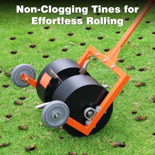 Rolling Lawn Aerator, Non-Clogging Hollow Tine Aerator for Compacted Soil