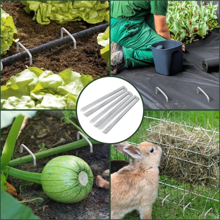 FEED GARDEN Galvanized Landscape Staples 10 Inch 50 Pack 11 Gauge Anti-Rust Garden Stakes Landscaping Fabric SOD Pins Yard Stakes for Weed Barrier Fabric (JC-DD-10IN-50) - size: 10 Inch