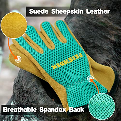Kids Gardening Gloves, Durable Cowhide Kids Leather Glove for Work Age 2-12 - color: Green 2 Pairs, size: Small (Age 2-4)
