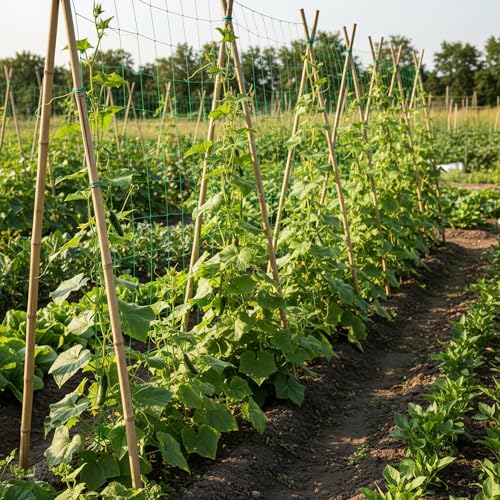 Heavy Duty Trellis Netting for Climbing Plants, Garden Netting for Vegetables, Strong Plant Support Net for Cucumbers, Tomatoes & Peas, with 50 Plant Ties - size: 6.6 ft x 32.8 ft