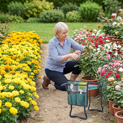 Gonetre Garden Tool Bag for Garden Kneeler, 600D Oxford Fabric Large Capacity Pouch Bag Multiple Storage Pockets Organizer for Outdoor Gardening Kneeling Stool 11.8"x7.5"
