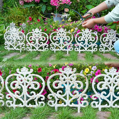 Sungmor Cast Iron Garden Edging, 11.8 Inches Tall 4 Pack Rustic White - color: Rustic White - 11.8inch Tall