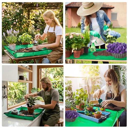 30"x30" Green Thickened Repotting Mat for Plant Transplanting, Waterproof Tray for Potting Soil Mess Control, Portable Gardening Mat, Best Gift for Gardeners