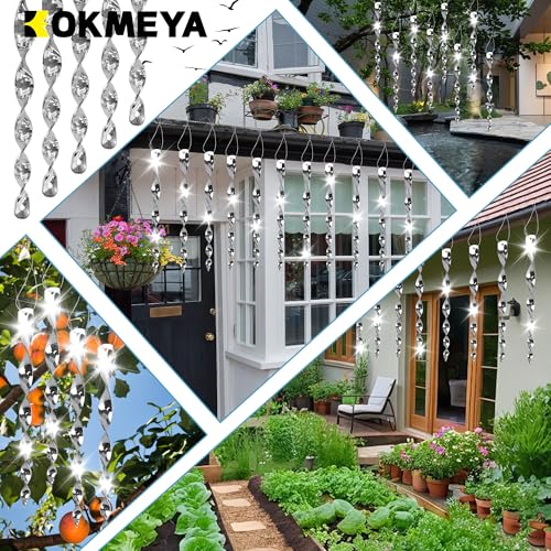 Bird Scare Rods Silver Hanging Plastic Bird Deterrent Device, Wind Driven Rotation Reflective Scare Rods to Keep Birds Away from House Windows Outdoor Garden Yard 12Pcs - color: Silver