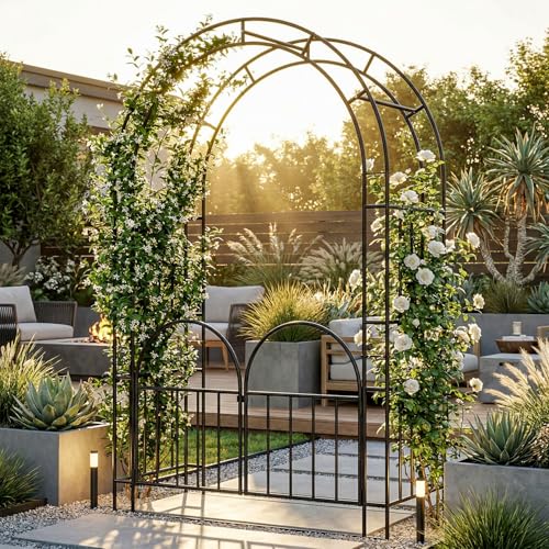 7ft Garden Arbor with Gate, Garden Arch Trellis for Climbing Plants