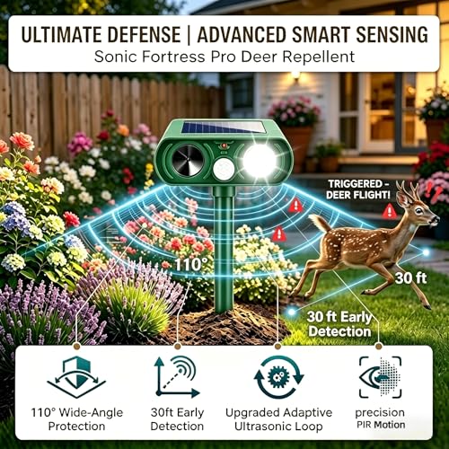 Ultrasonic Deer Repeller Solar Powered Raccoon Deterrent Skunk Repellent - color: green