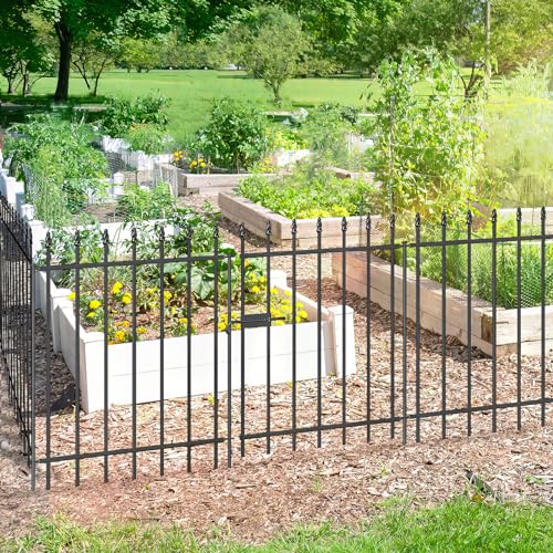 Decorative Metal Garden Fence with Gate 30" x 10', Outdoor Fence Border - size: 30″H x 10ft (1Gate+4Panels)