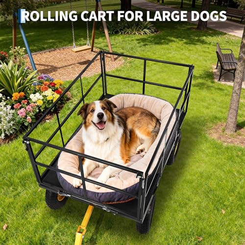Garvee 1500 LB Heavy Duty Garden Wagon Cart, Outdoor Metal Utility Trailer - color: Black, size: 1500 Lbs