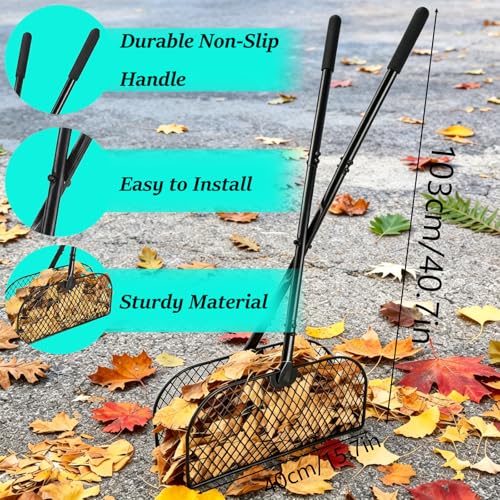 Long Handle Metal Leaf Grabber Rake, Lightweight Leaf Collector for Yard Work, No Bending, Easy Assembly, Labor-Saving Leaf Grabber for Lawn Shrub Debris, Grass & Yard Garbage Cleaning