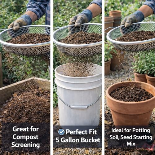 Soil Sifter with Handle, Fits 5-Gallon Buckets — Heavy-Duty Garden Soil Filter Tool (3 PCS 3/8in,1/4in,1/8in)