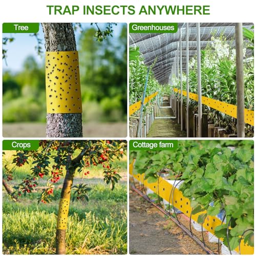 4 Rolls 260ft Lantern Fly Tree Tape Outdoor Adhesive Crawling Insect Trap Yellow Sticky Traps Sticky Barrier Protecting Trees Outdoor Indoor Fruit Tree Lawn Garden Control Aphids Ant Moth - color: Yellow